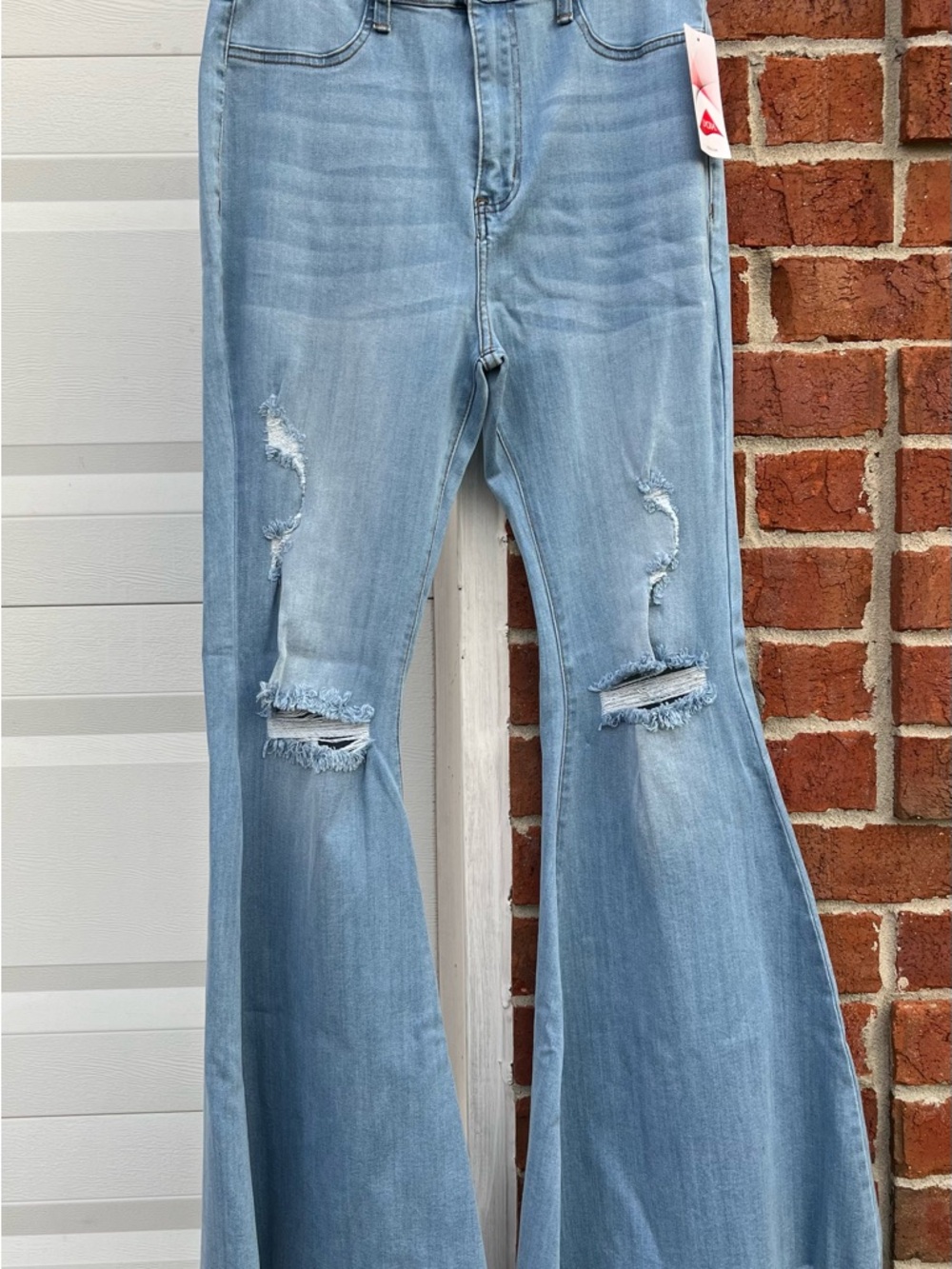 Vibrant Light‎ Blue Distressed Flare Jeans